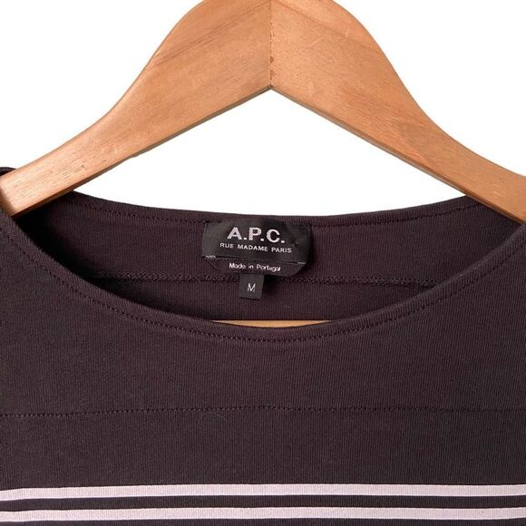 A.P.C Black Long Sleeve Shirt with White Horizontal Stripes Top in Size Medium - Picture 7 of 10